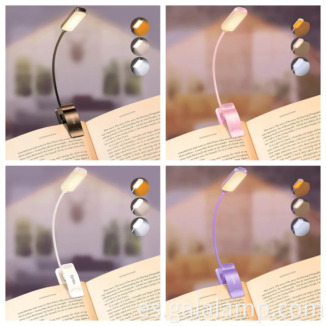 Luz de libro recargable con 3 temperaturas de color y atenuación sin pasos